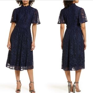 Julia jordan dark blue lace ruffle neck dress, brand new! Size 6